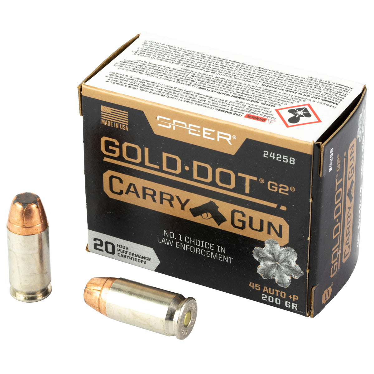 Speer 24258 Gold Dot Carry Gun Hollow Point HP 200 Grain .45 ACP/Auto