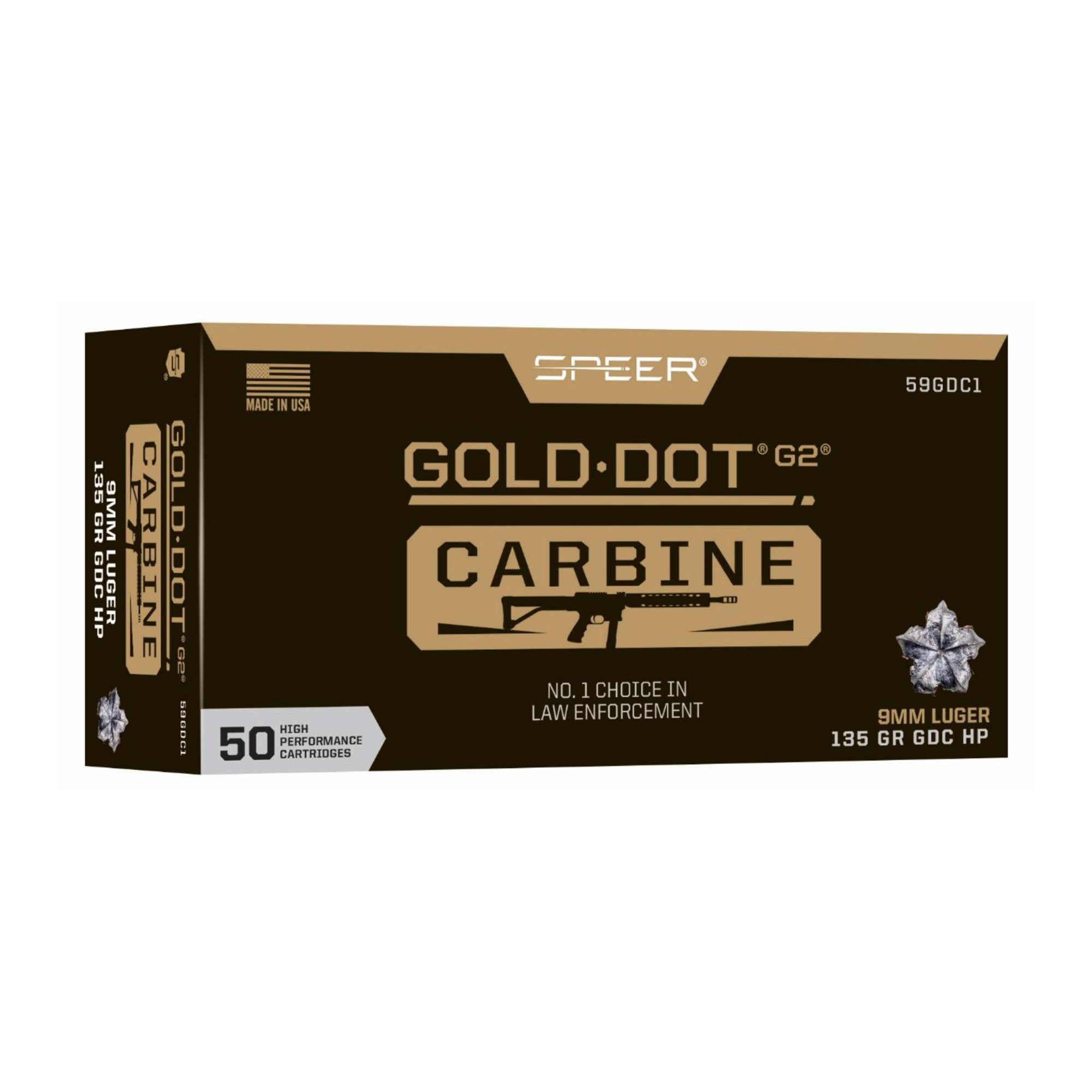 Speer Gold Dot Carbine 9mm Luger / Parabellum 135 gr JHP ammo