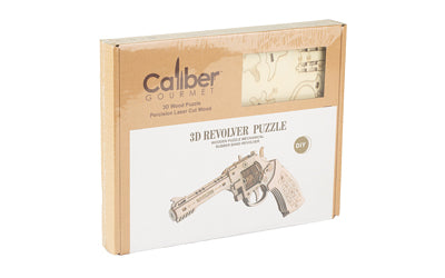 Caliber Gourmet Wood Revolver Puzzle 208 Piece Rubber Band Gun Kit Brown CBG-PZ-04R