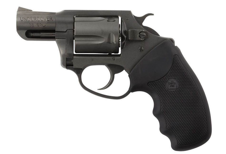 Charter Arms 63820 Undercover Small 38 Special, 5 Shot 2" Black Nitride Stainless Steel Barrel, Cylinder & Frame, Black Finger Grooved Rubber Grip, Exposed Hammer