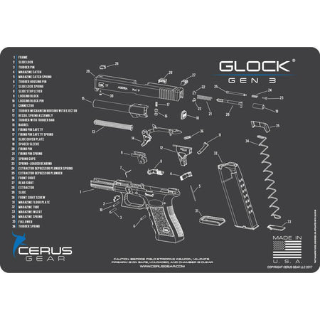 Cerus Gear 12x17 Glock Gen3 Schematic ProMat Cleaning Mat Gray