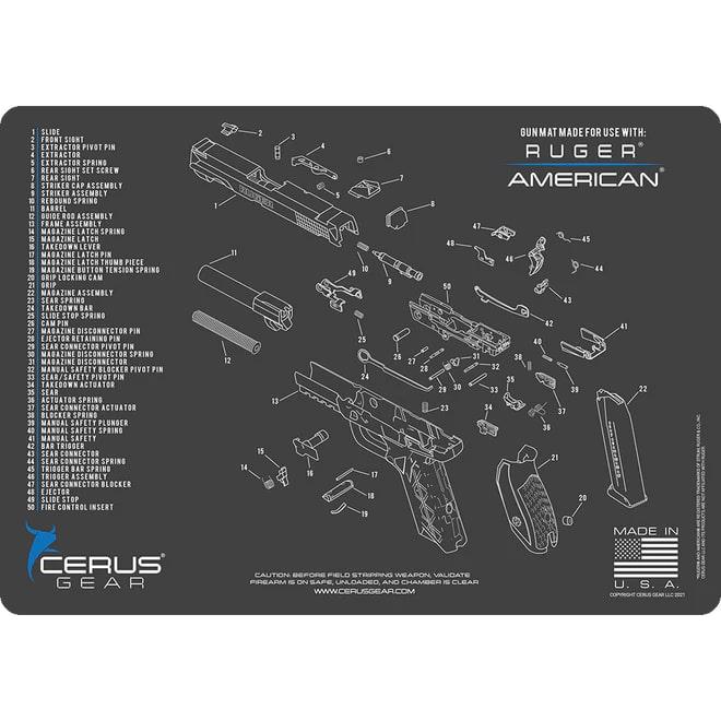 Cerus Gear Ruger American Handgun Schematic Cleaning Mat 12x17 Grey/Blue