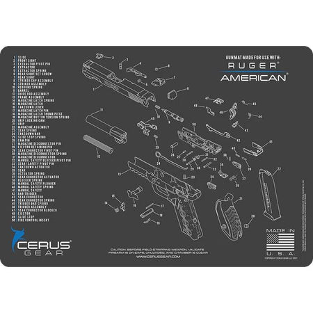 Cerus Gear Ruger American Handgun Schematic Cleaning Mat 12x17 Grey/Blue