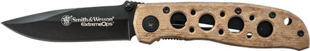 S&W Extreme Ops 3.2" Black Drop Point Folding Knife with Desert Camo Aluminum Handle