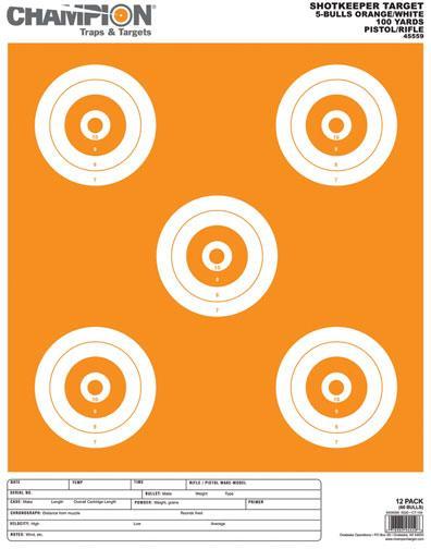 Champion ShotKeeper Targets White & Orange 5 Bull Large - 12 Pack
