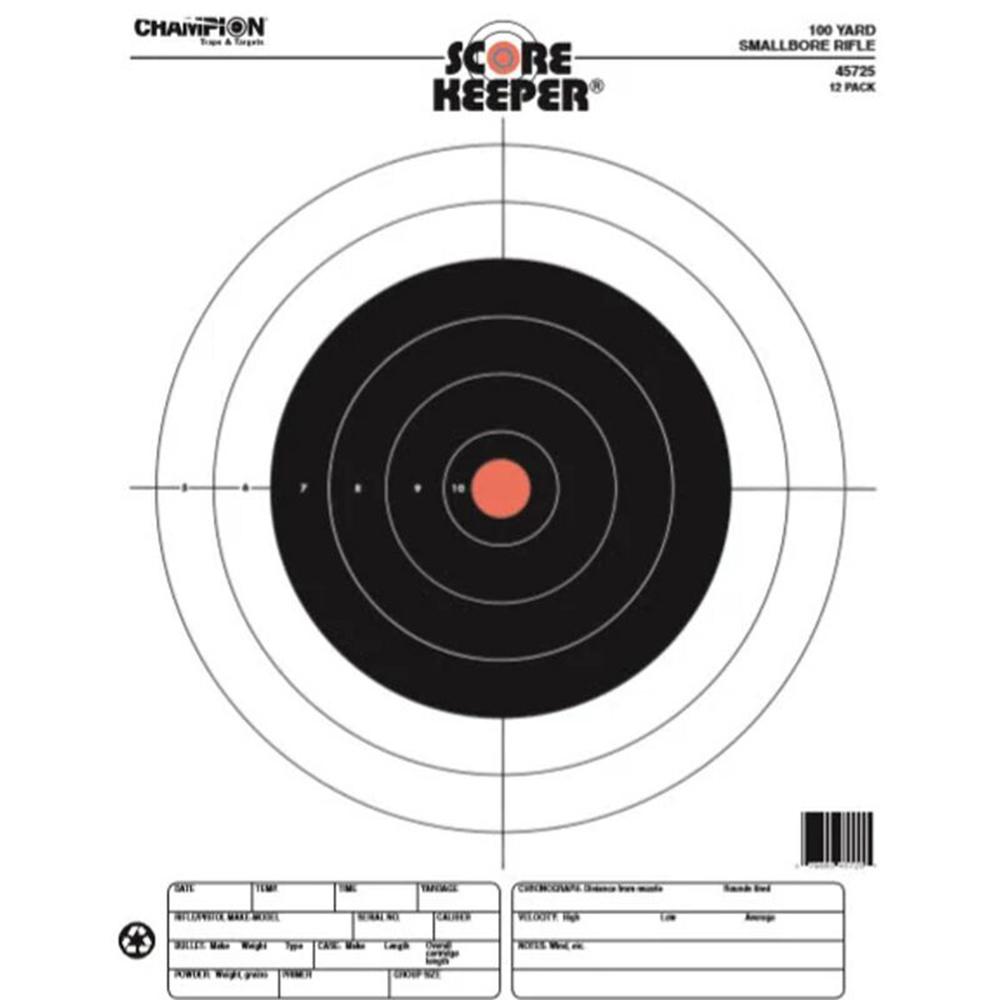 Champion Scorekeeper Fluorescent Orange Bullseye Targets 100 yd Small Bore Rifle 12-Pack