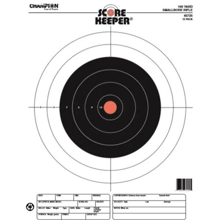 Champion Scorekeeper Fluorescent Orange Bullseye Targets 100 yd Small Bore Rifle 12-Pack