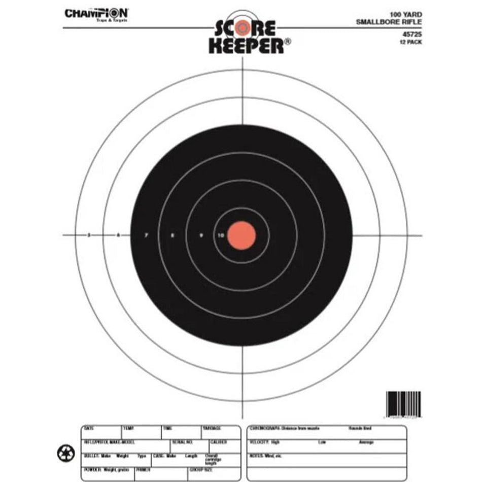 Champion Scorekeeper Fluorescent Orange Bullseye Targets 100 yd Small Bore Rifle 12-Pack
