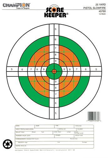 Champion Scorekeeper Fluorescent Orange and Green Bull 25 Yard Pistol Slow Fire Targets 12-Pack