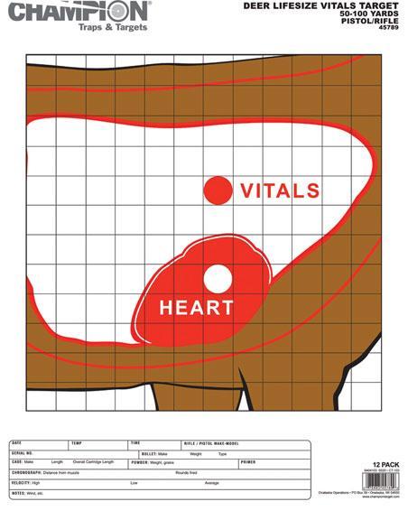 Champion Animal Paper Targets - Deer Vitals 12 Pack