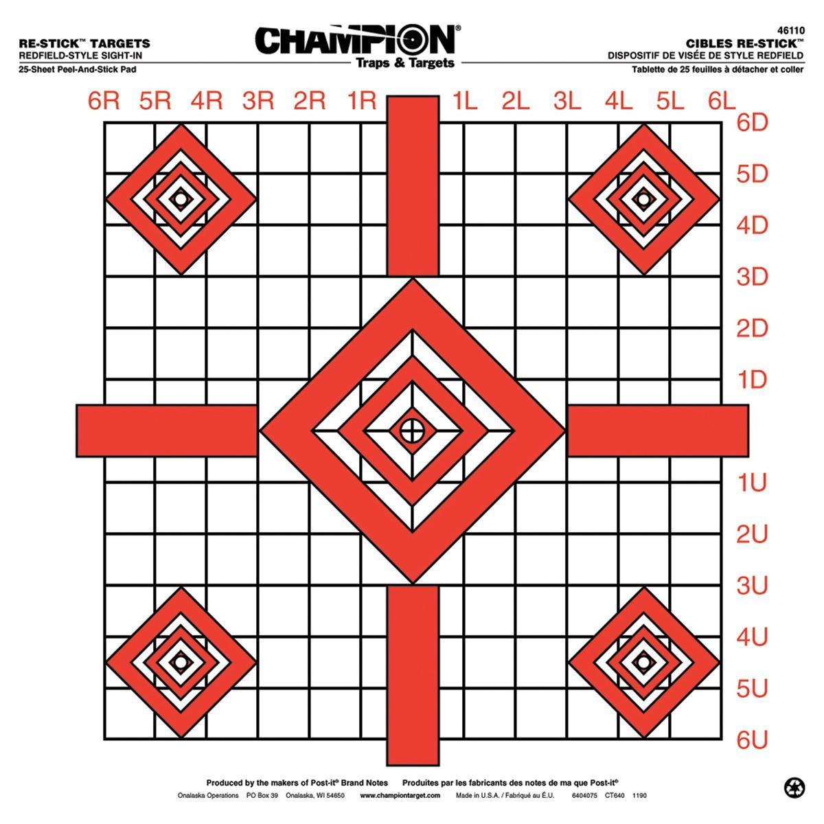 Champion ReStick Redfield-Style Precision Sight-In Targets 16x15.75" 25/Pad