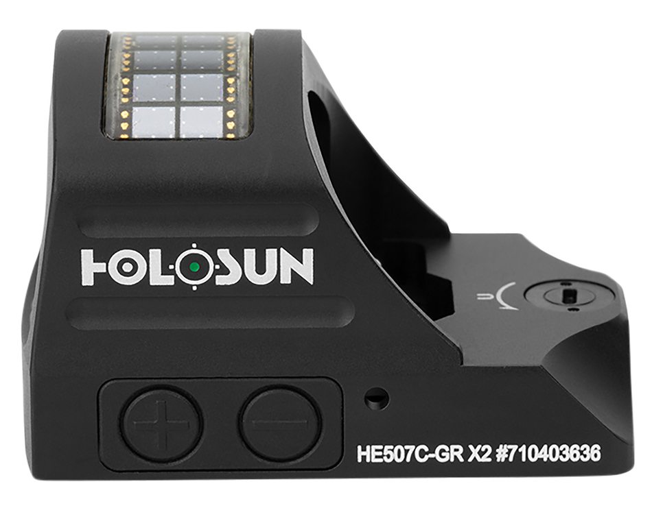 Holosun Technologies, 507C-GR-X2, Green Dot, 32 MOA Ring & 2 MOA Dot, Black Color, Side Battery, Solar Failsafe, Mount Not Included