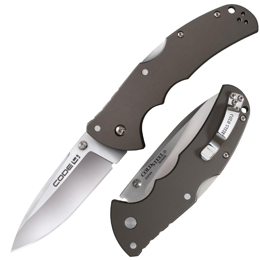 Cold Steel Code-4 Spear Point Lockback Folding Knife 3-1/2" Satin Blade Gray
