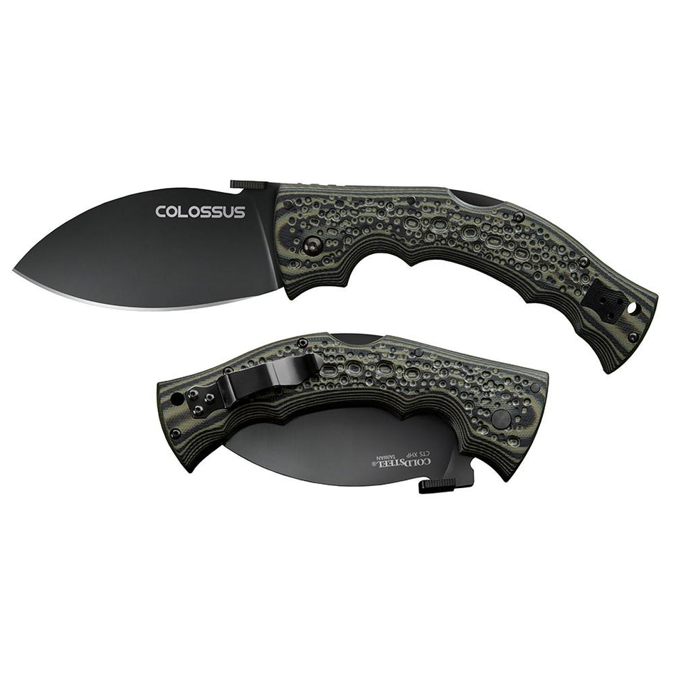Cold Steel Colossus Folding Knife 4-Inch Leaf Blade XHP Steel Black DLC