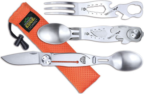 Outdoor Edge ChowPal Mealtime Multitool with Folding Knife and Orange Nylon Pouch