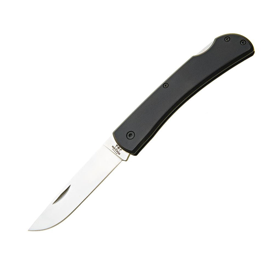 Bear & Son Large Locking Farmhand Folding Knife 3-5/8" Drop Point Black Aluminum Handle with Clip