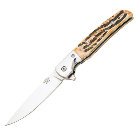 Bear & Son Rancher Sideliner Folding Knife 3-3/8" Drop Point Blade Stag Bone Handle