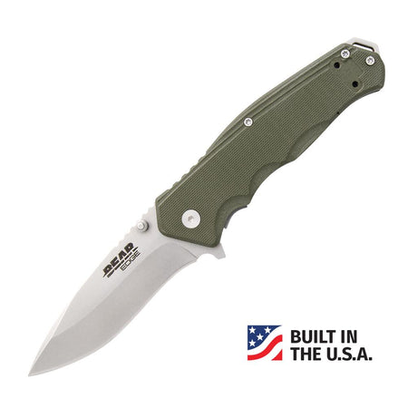 Bear & Son G10 Sideliner Folding Knife 3-3/8" Drop Point Blade - OD Green with Trigger