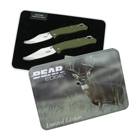 Bear & Son Limited Edition Gift Tin Two-Knife Folding Knife Combo Set OD Green