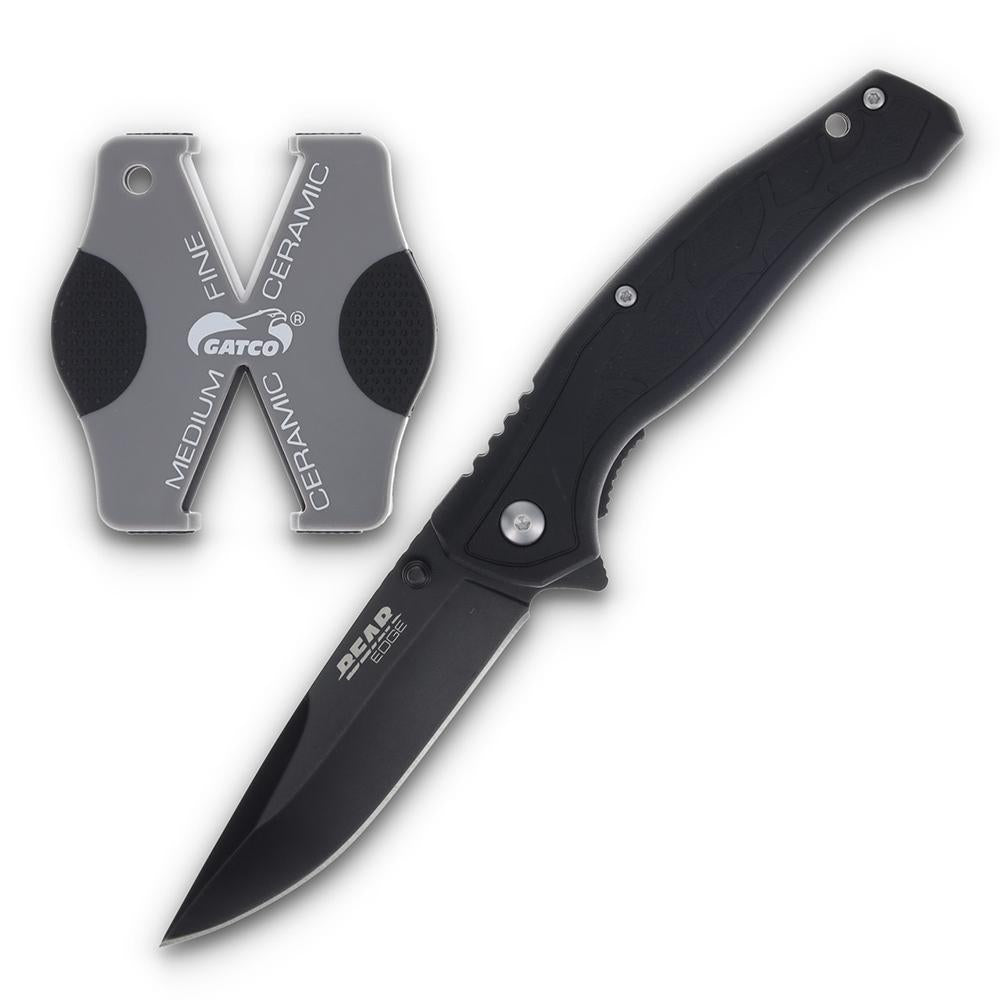 Bear & Son Edge Brisk 2.0 Folding Knife with Sharpener Drop Point Black