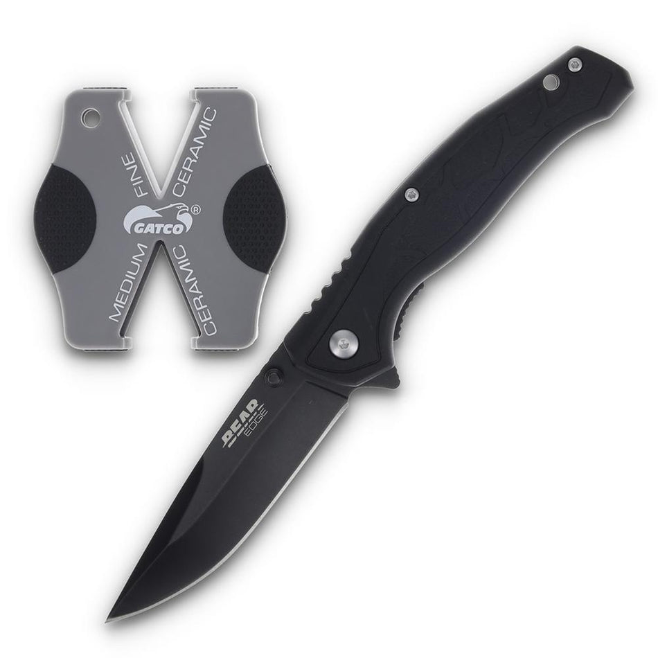 Bear & Son Edge Brisk 2.0 Folding Knife with Sharpener Drop Point Black