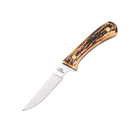 Bear & Son Bird & Trout Fixed Blade Knife 3" Clip Point Stag Delrin Handle with Leather Sheath