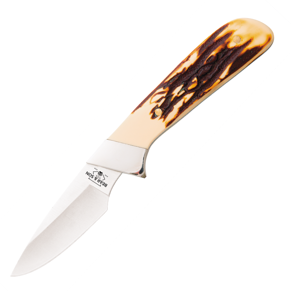 Bear & Son Stag Delrin Invincible Skinner Fixed Blade Knife 2-3/4" Drop Point