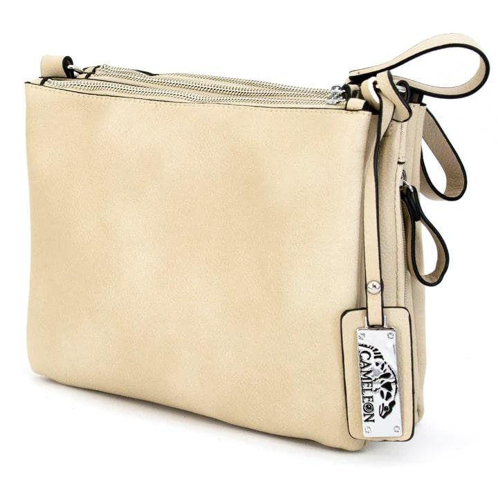 Cameleon Iris Concealed Carry Crossbody Purse Taupe Vegan Leather