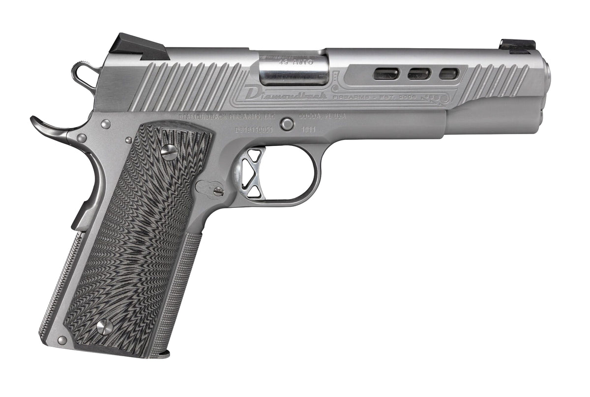 Diamondback DB1911SS 1911 Limited Edition 45 ACP 8+1 5" Stainless Match Grade Barrel, Ported/Serrated Stainless Steel Slide & Frame w/Beavertail, Black G10 Grip