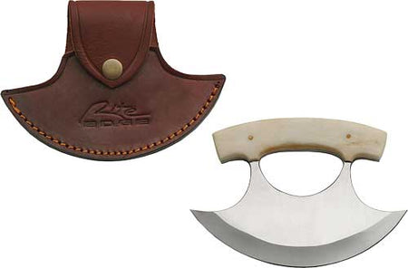 SZCO Rite Edge 6" Bone Handle Ulu Knife with Leather Sheath