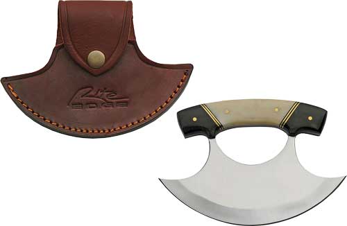 SZCO Rite Edge 6" Horn and Bone Handle Ulu Knife with Leather Sheath