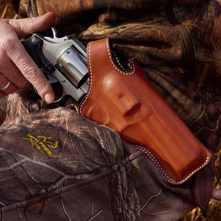 DeSantis #016 Dual Angle Hunter Leather Holster for S&W L Frame 6" Tan Left Hand