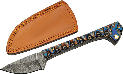 SZCO Rite Edge 6.5" Blue Damascus Caping Knife with Leather Sheath