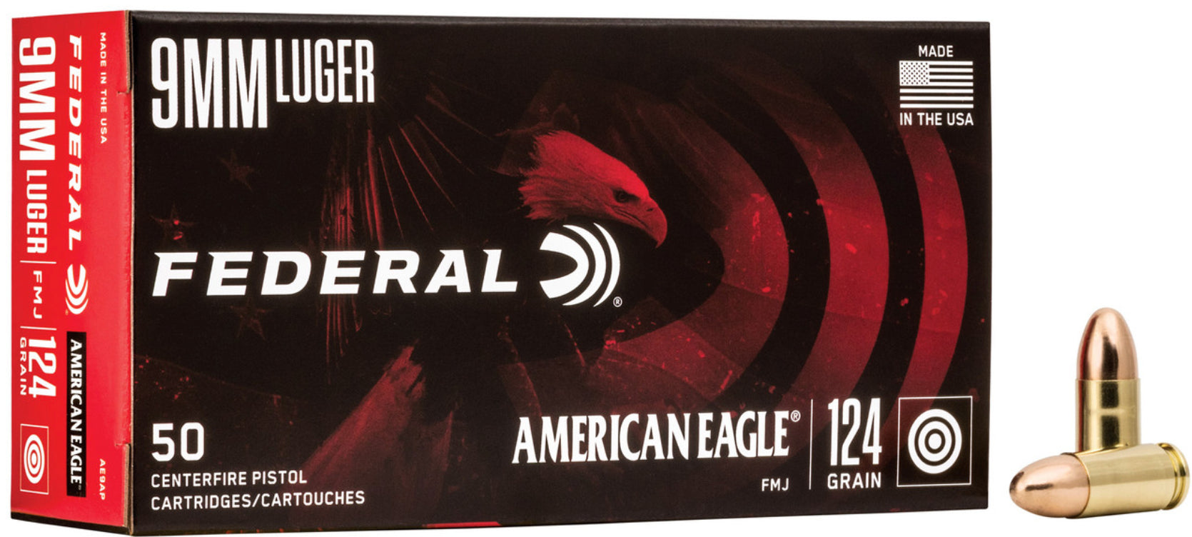 American Eagle AE9AP  Full Metal Jacket FMJ 124 Grain 9mm Luger/Parabellum