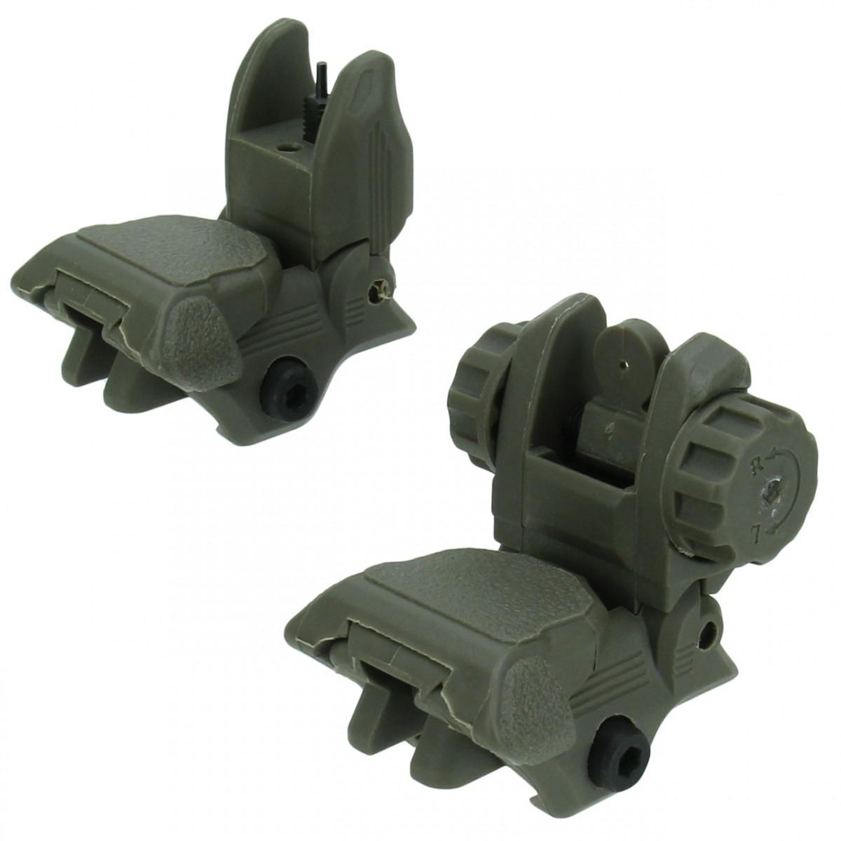 TacFire AR-15 45-Degree Same Plane Pop-Up Sights - OD Green Polymer