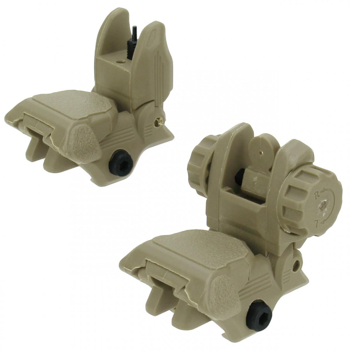 TacFire AR-15 45-Degree Same Plane Low Profile Pop-Up Iron Sights - Tan