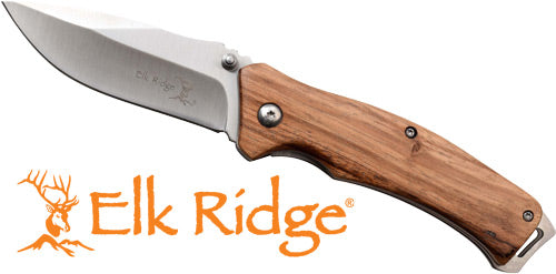 Elk Ridge Traverse 3.1" Drop Point Folding Knife Zebra Wood/Stainless