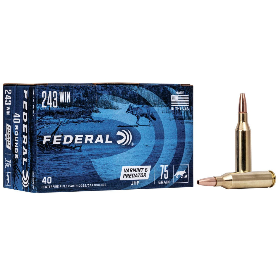 American Eagle AE24375VP Varmint & Predator Jacketed Hollow Point JHP 75 Grain .243 Winchester