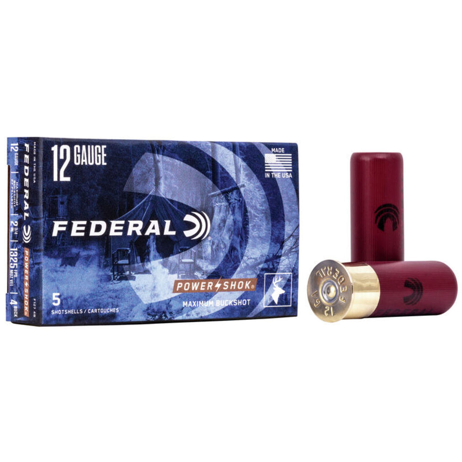 Federal Power-Shok Magnum Maximum Buckshot 27 Pellets 12 Gauge 2.75 in / 2.75 in #4 Buck 1-1/4 oz