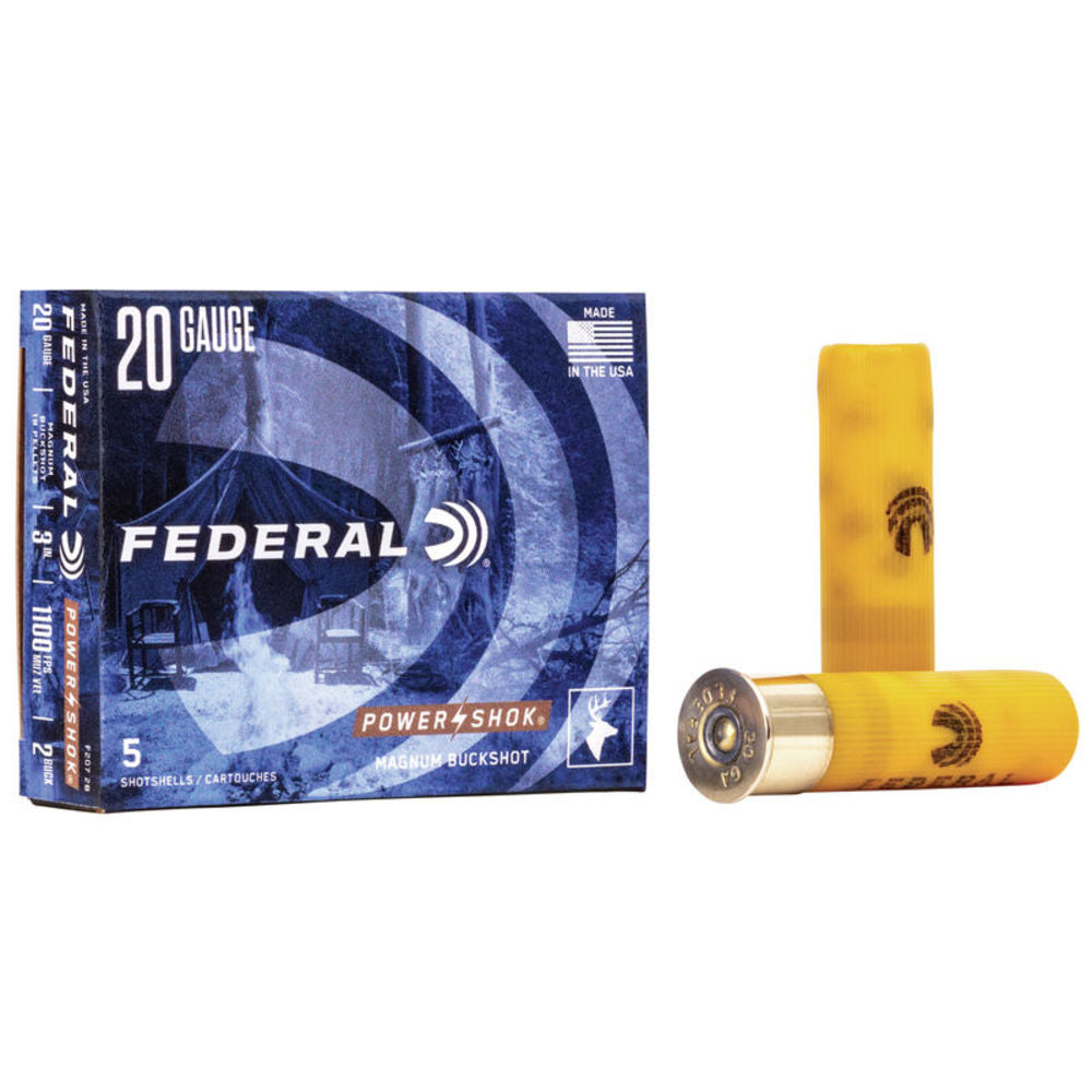 Federal F2072B Power-Shok Magnum 20 Gauge 3" 1-1/4oz 2 Buck Shot 1100 fps