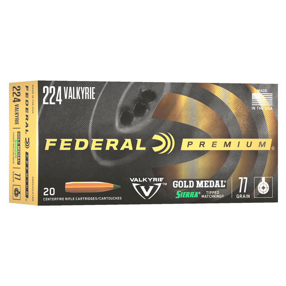Federal Gold Medal Sierra MatchKing .224 Valkyrie 77 gr PolyTip ammo