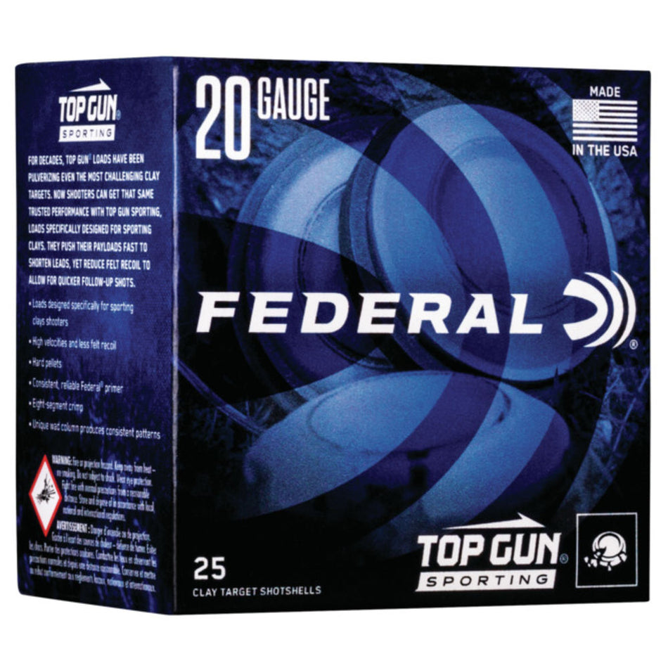 Federal Top Gun Sporting Shotgun Ammo 20 Gauge (20 ga.) 2.75 in. 1250 FPS 7/8 oz. 8 Shot 25 Rd.