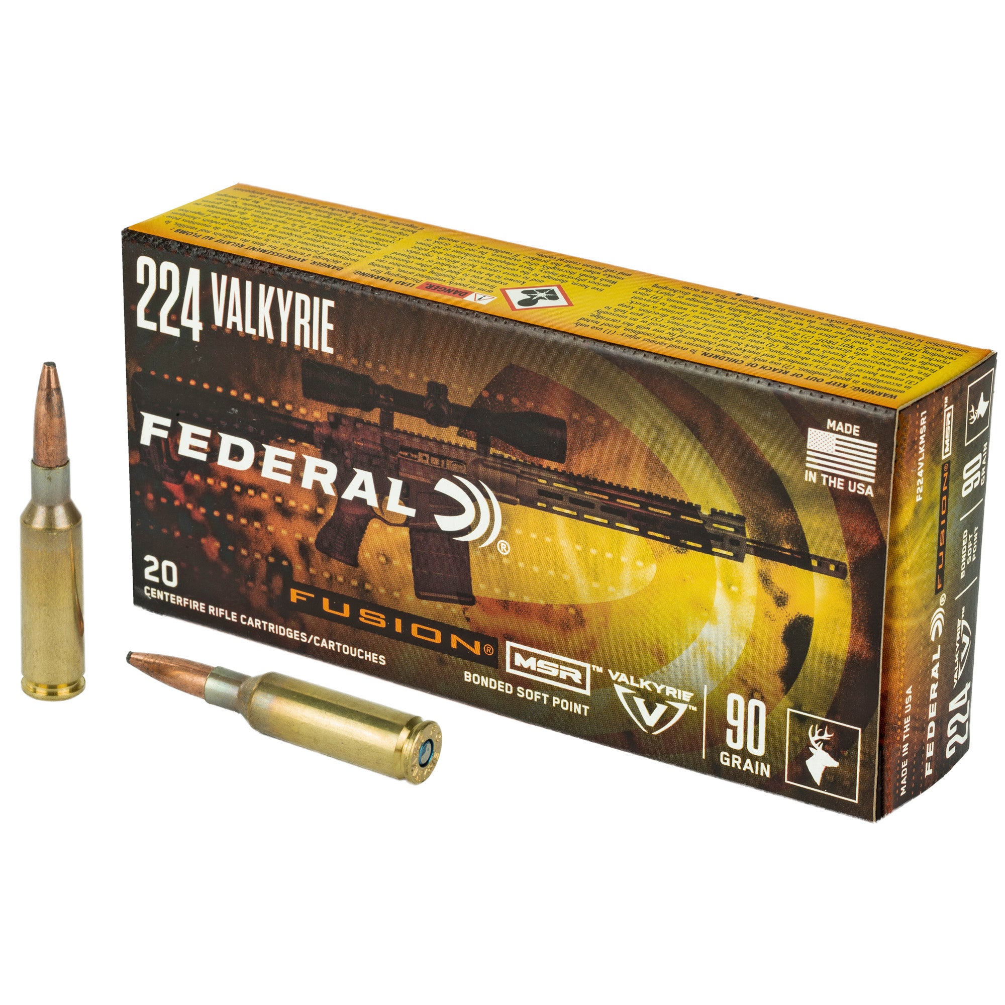 Federal F224VLKMSR1 MSR Boat Tail Fusion Soft Point FSP 90 Grain .224 Valkyrie