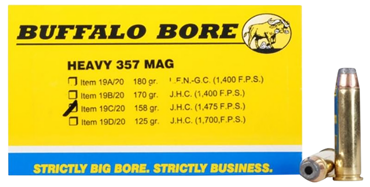 Buffalo Bore Ammunition 19C20 Heavy Strictly Business 357 Mag 158 gr Jacketed Hollow Point (JHP) 20 Per Box/ 12 Cs
