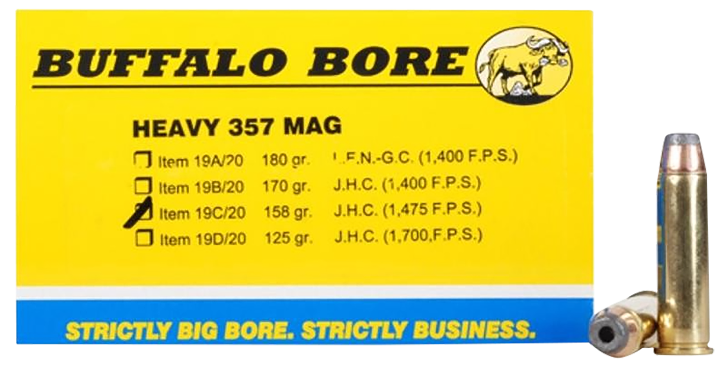 Buffalo Bore Ammunition 19C20 Heavy Strictly Business 357 Mag 158 gr Jacketed Hollow Point (JHP) 20 Per Box/ 12 Cs