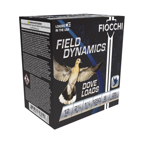 Fiocchi 12GTX188 Field Dynamics Dove & Quail 12 Gauge 2.75" 1-1/8oz 8 Shot 1250 fps