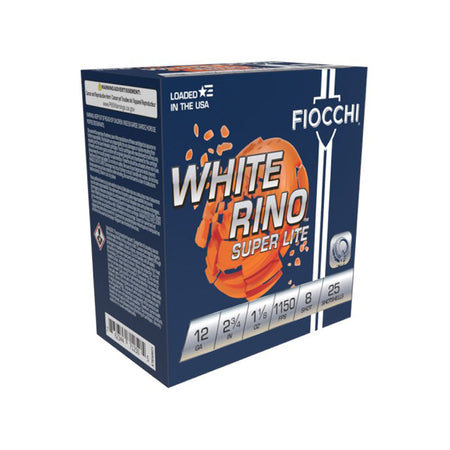 Fiocchi 12WRSL8 Exacta Target White Rino Super Light 12 Gauge 2.75" 1-1/8oz 8 Shot 1150 fps