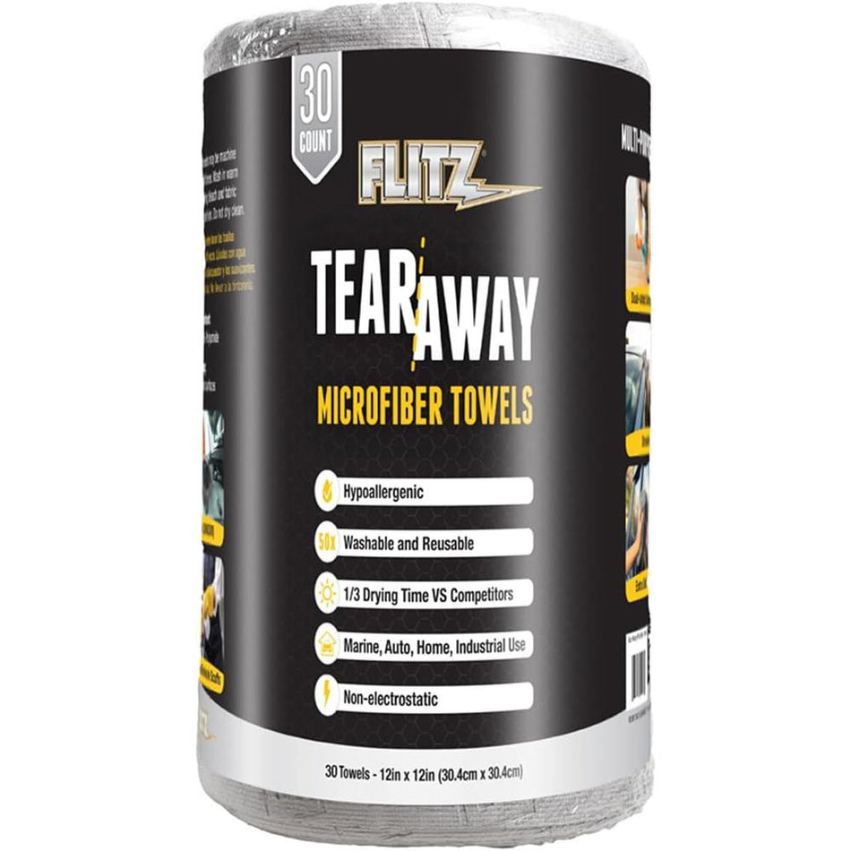 Flitz Tear-Away Microfiber Cloth Rolls 12"x12" 30-Count