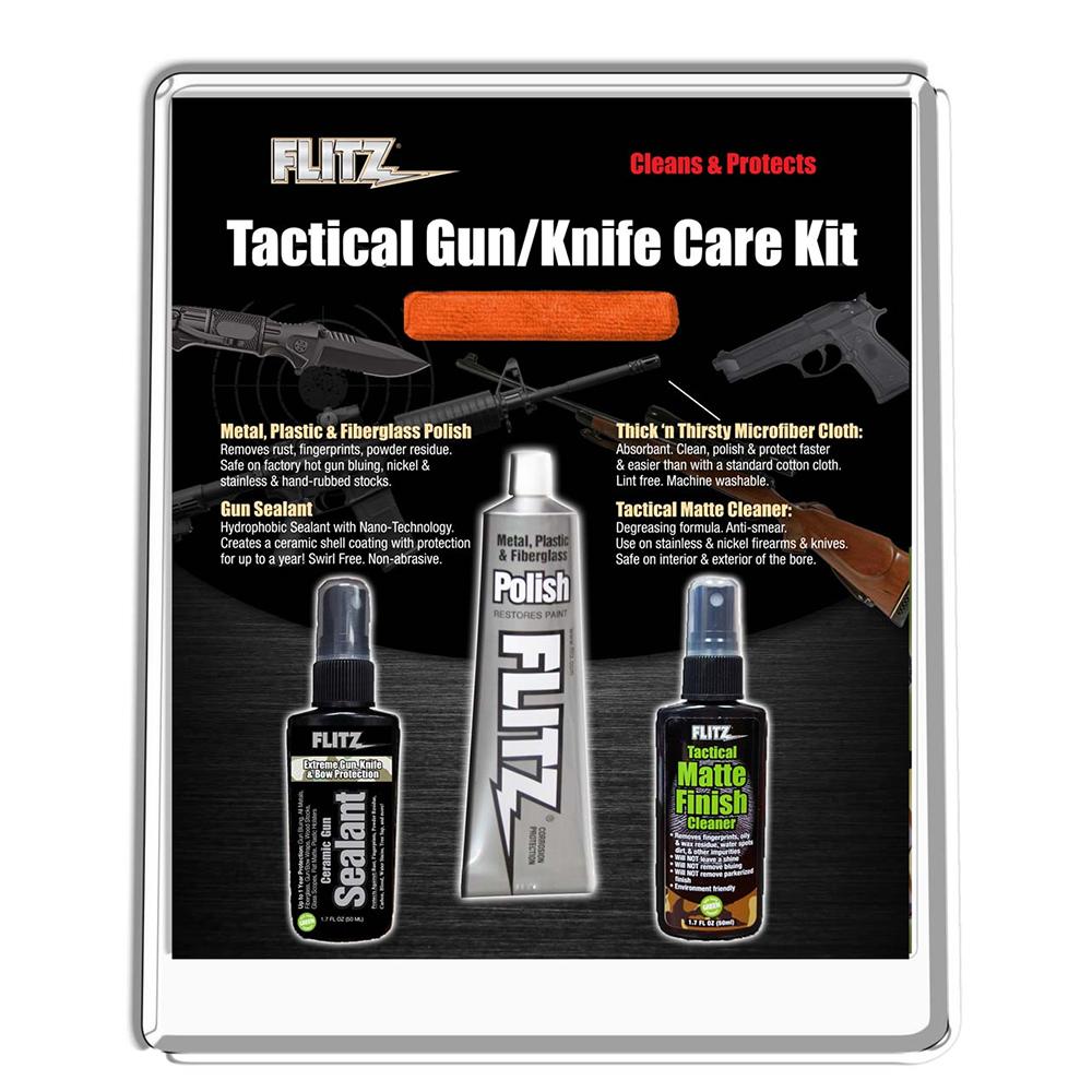 Flitz Tactical Gun & Knife Care Kit with Polish Cleaner and Ceramic Sealant Clamshell