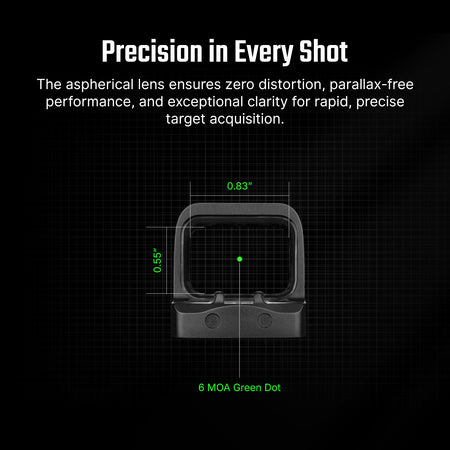 Osight SE Green Dot 6 MOA Enclosed Emitter Optic with RMSc Footprint and Side-Loading Battery